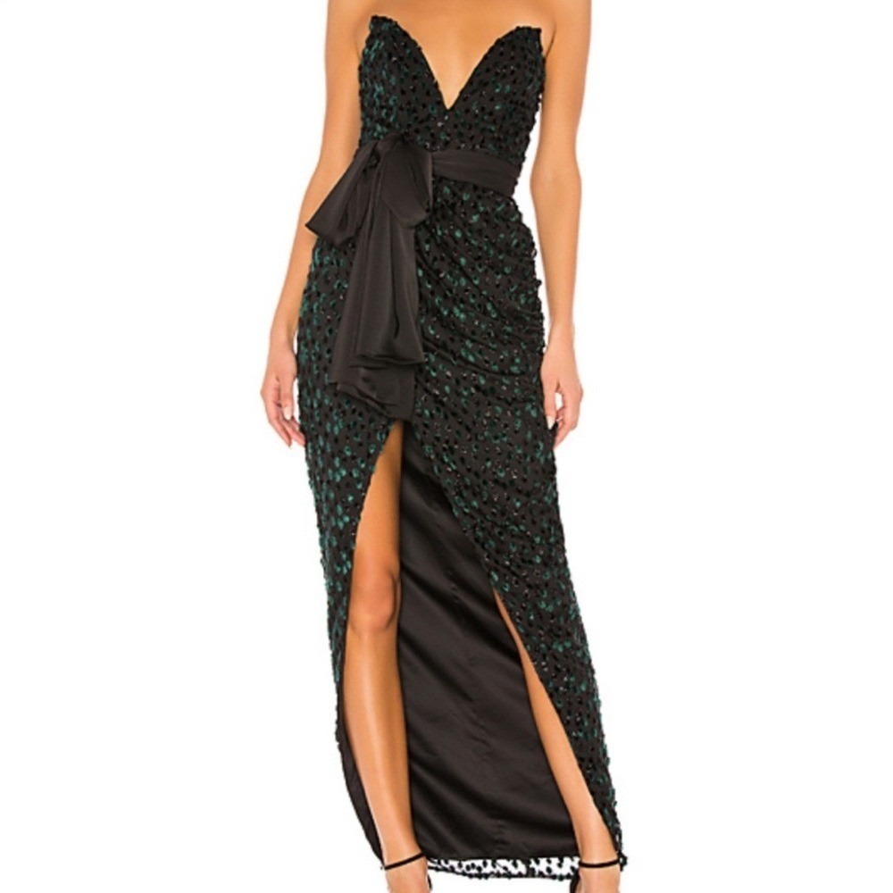 LPA Size Small The Julieanne Elegant Black and Green Strapless Evening Dress